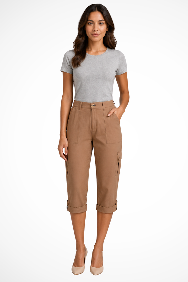 Women's Cargo Cropped Trousers Roll Up Hem