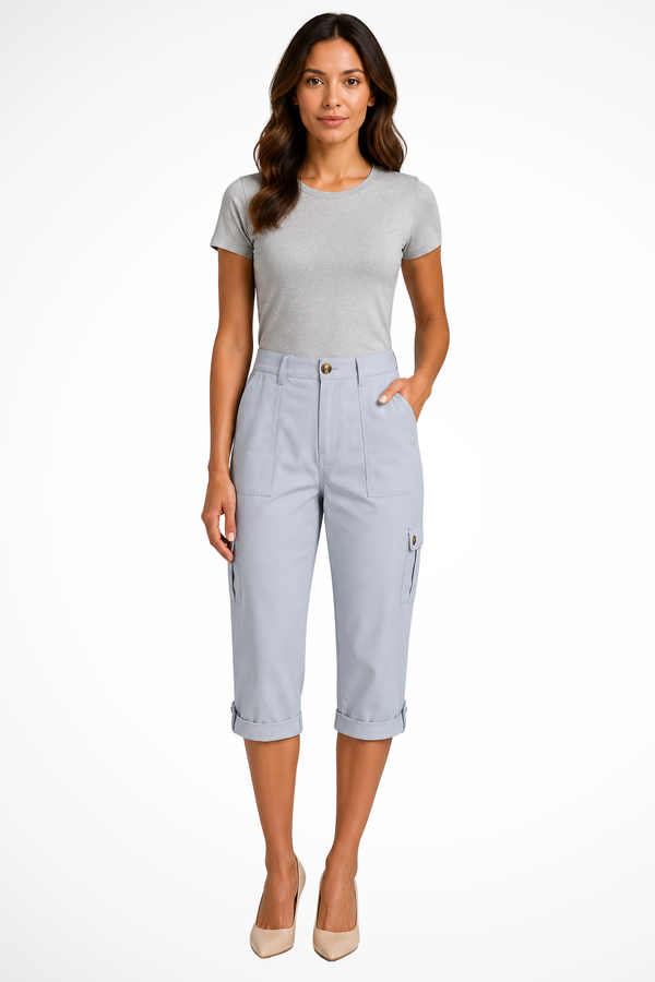 Women's Cargo Cropped Trousers Roll Up Hem