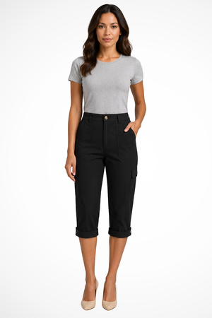 Women's Cargo Cropped Trousers Roll Up Hem