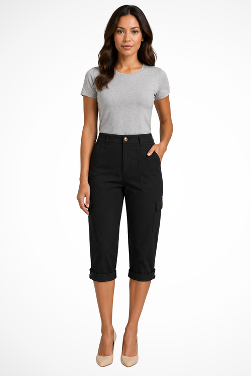 Women's Cargo Cropped Trousers Roll Up Hem