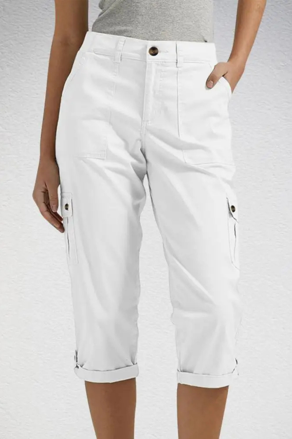 Women's Cargo Cropped Trousers Roll Up Hem