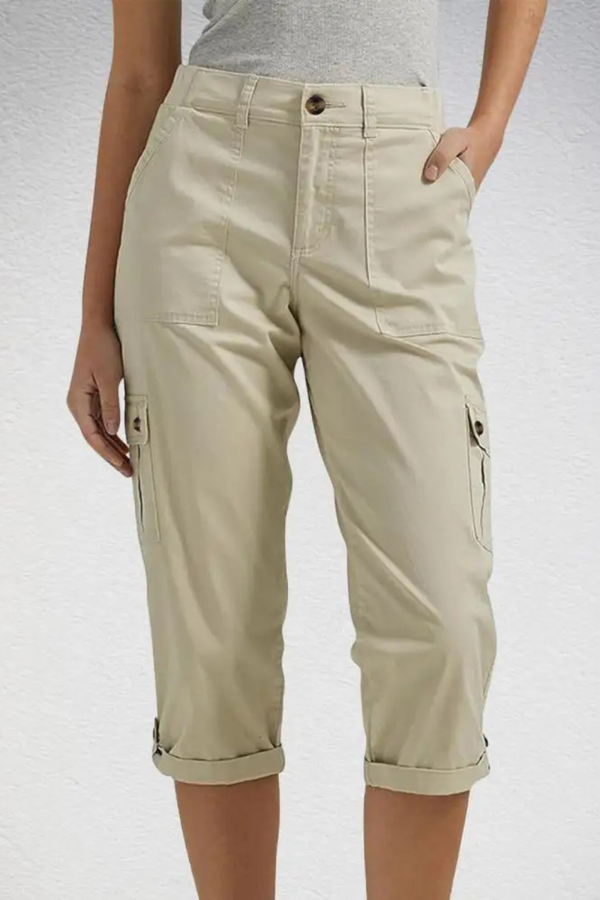 Women's Cargo Cropped Trousers Roll Up Hem