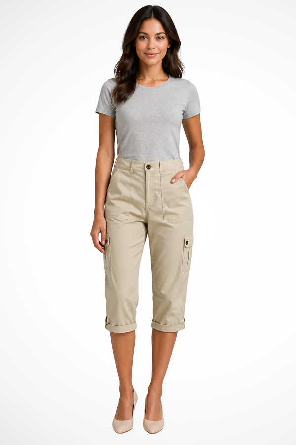 Women's Cargo Cropped Trousers Roll Up Hem