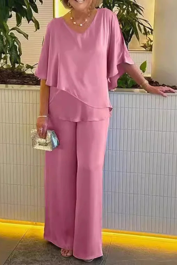 Women’s Two-Piece Lounge Set with Flowing Wide-Leg Pants