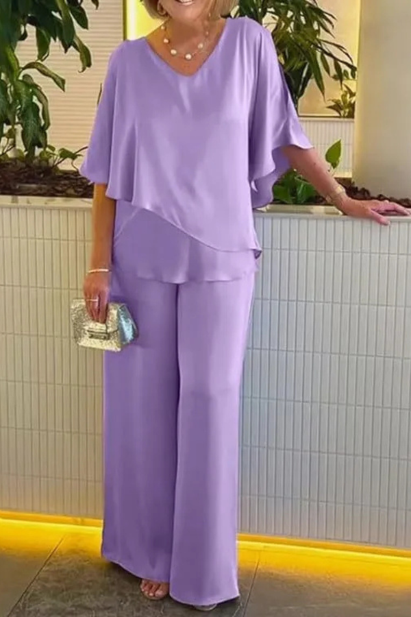 Women’s Two-Piece Lounge Set with Flowing Wide-Leg Pants
