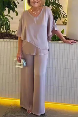 Women’s Two-Piece Lounge Set with Flowing Wide-Leg Pants