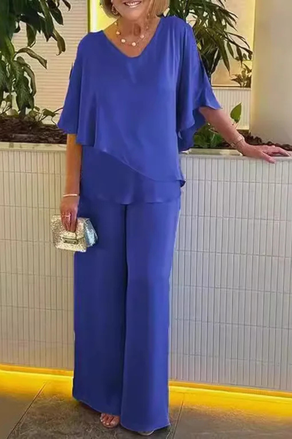 Women’s Two-Piece Lounge Set with Flowing Wide-Leg Pants