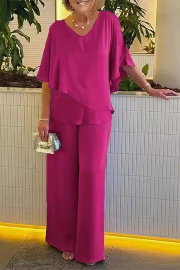 Women’s Two-Piece Lounge Set with Flowing Wide-Leg Pants