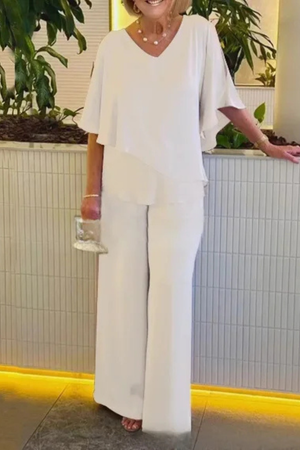 Women’s Two-Piece Lounge Set with Flowing Wide-Leg Pants