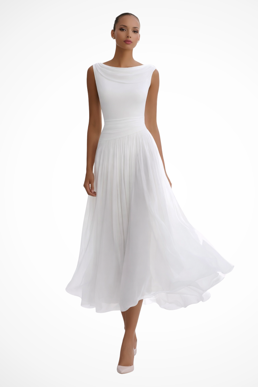 Women's Elegant Sleeveless Chiffon Midi Dress