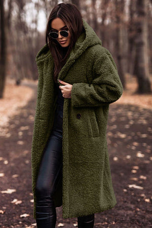 Women's Teddy Hooded Coat with Wide Lapels