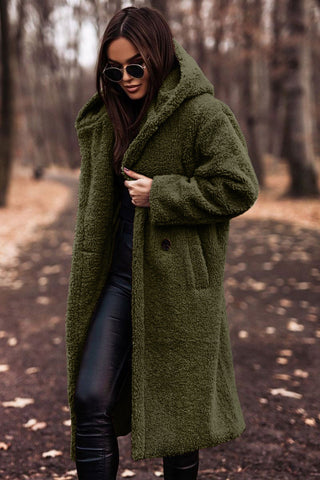 Women's Teddy Hooded Coat with Wide Lapels