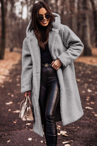 Women's Teddy Hooded Coat with Wide Lapels