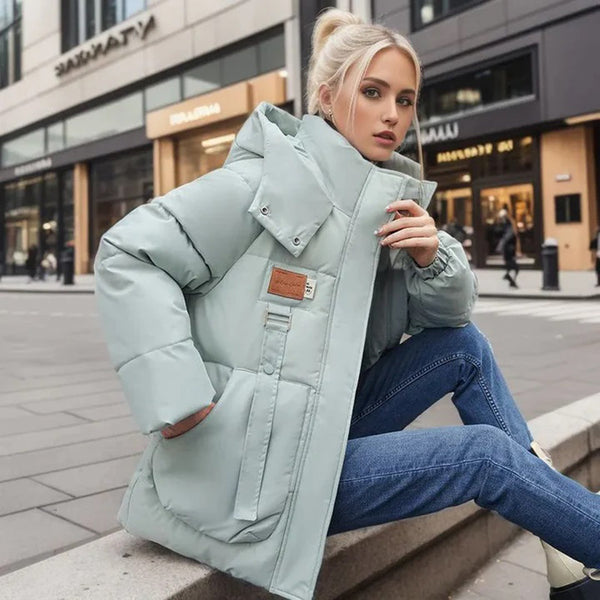 Chaqueta acolchada de invierno con capucha para mujer y bolsillos