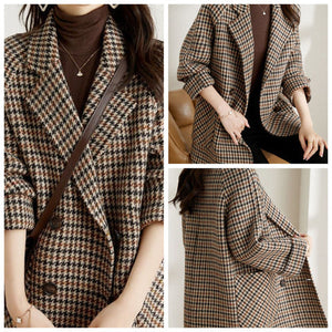 Women’s Oversized Plaid Coat with Double Breasted Design