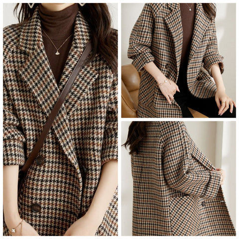 Women’s Oversized Plaid Coat with Double Breasted Design