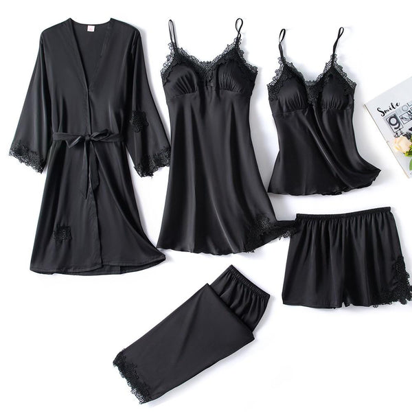 Elegant Lace Women's Pajama Set with Sleeveless Robe