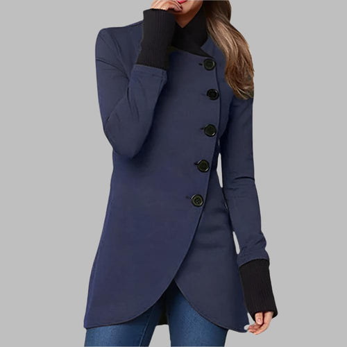 Chaqueta asimétrica de botones para mujer con cuello alto