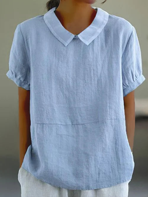 Lightweight Short Sleeve Linen Blouse for Women