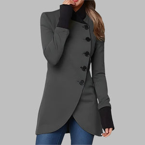 Chaqueta asimétrica de botones para mujer con cuello alto