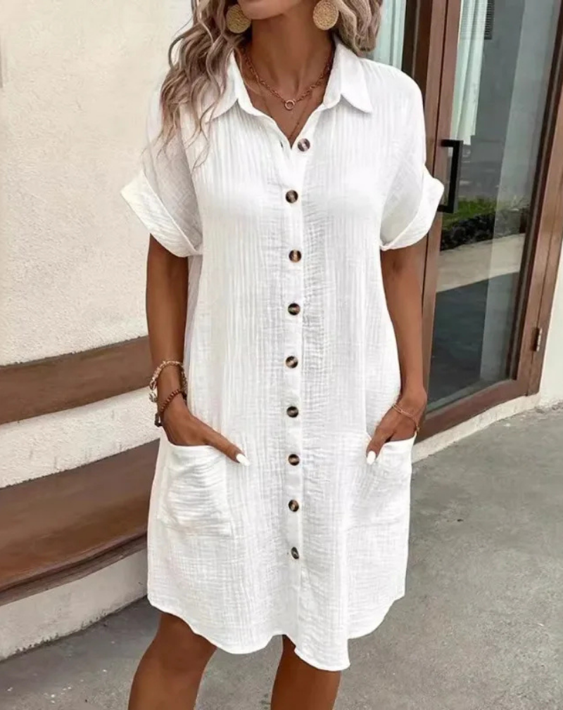 Vestido camisa casual para mujer con botones y cuello con solapa