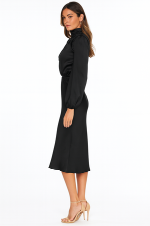 Elegant Long-Sleeved Satin Dress with Luxe Finish