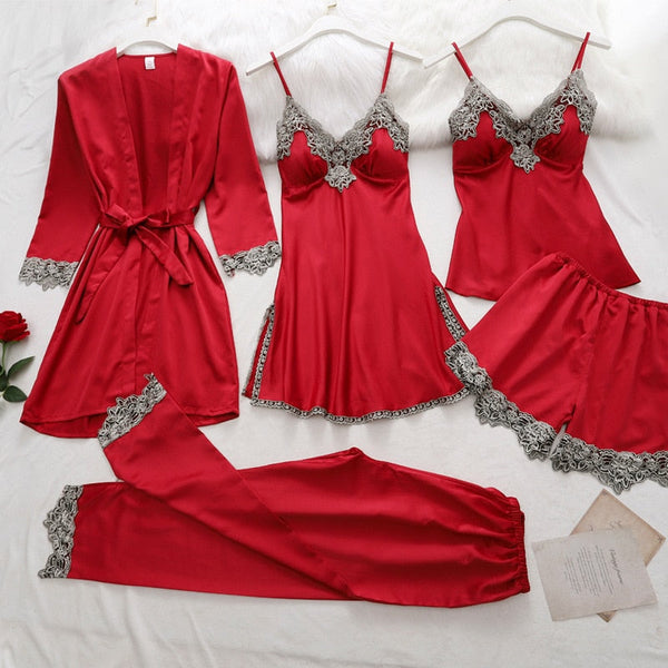 Elegant Lace Women's Pajama Set with Sleeveless Robe