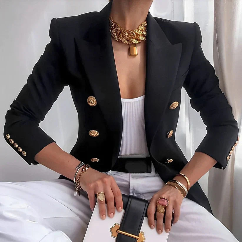 Women's Double-Breasted Blazer Gold Buttons
