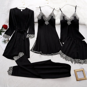 Elegant Lace Women's Pajama Set with Sleeveless Robe