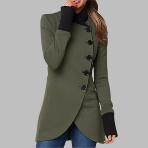 Chaqueta asimétrica de botones para mujer con cuello alto