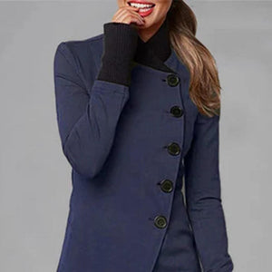 Chaqueta asimétrica de botones para mujer con cuello alto