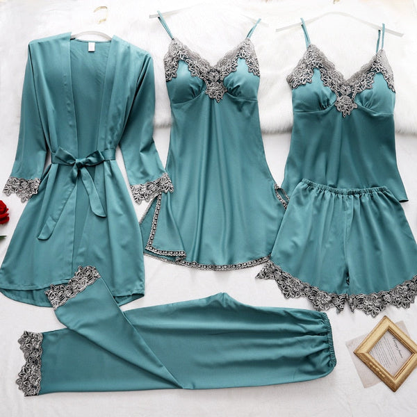 Elegant Lace Women's Pajama Set with Sleeveless Robe