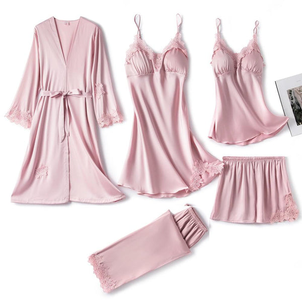 Elegant Lace Women's Pajama Set with Sleeveless Robe