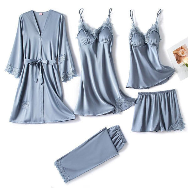 Elegant Lace Women's Pajama Set with Sleeveless Robe