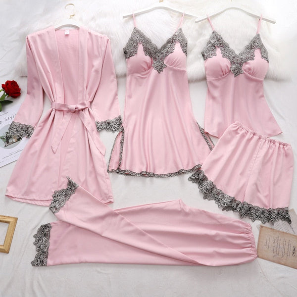 Elegant Lace Women's Pajama Set with Sleeveless Robe