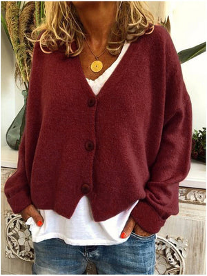 Women's Relaxed Button-Up V-Neck Cardigan