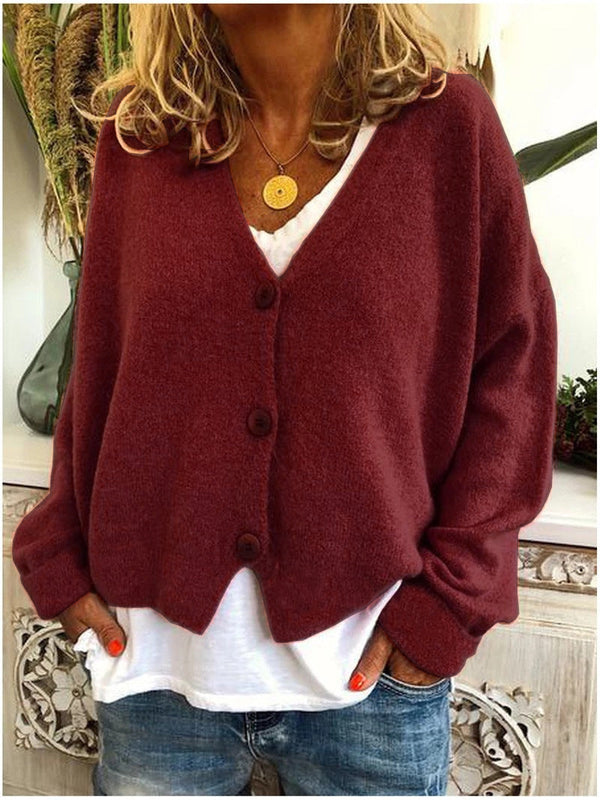 Women's Relaxed Button-Up V-Neck Cardigan