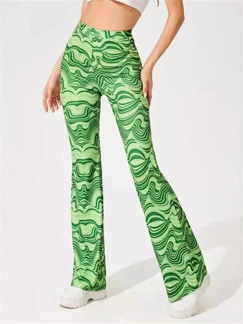 Women's Retro Wave Print Flared Pants