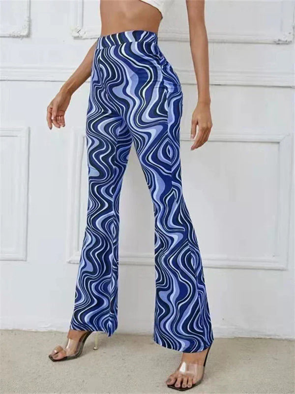 Women's Retro Wave Print Flared Pants