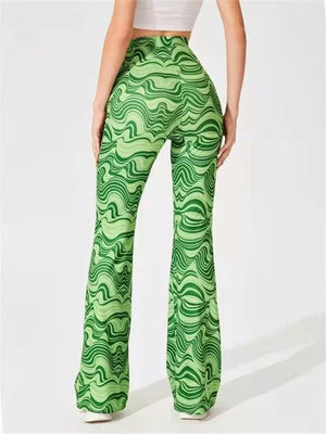 Women's Retro Wave Print Flared Pants