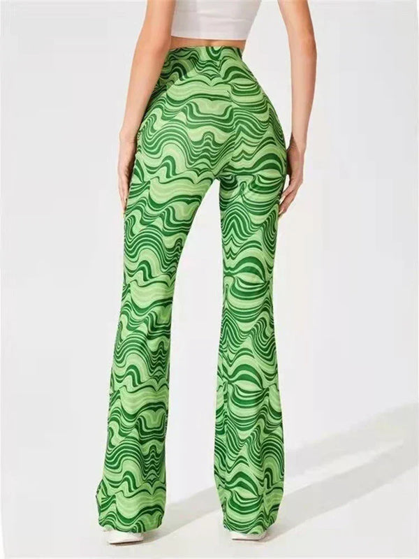 Women's Retro Wave Print Flared Pants