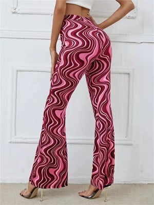 Women's Retro Wave Print Flared Pants