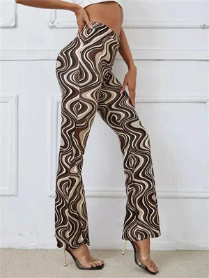 Women's Retro Wave Print Flared Pants