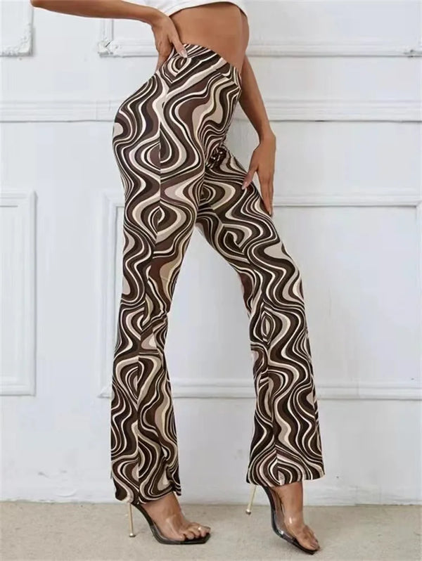 Women's Retro Wave Print Flared Pants