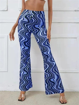 Women's Retro Wave Print Flared Pants