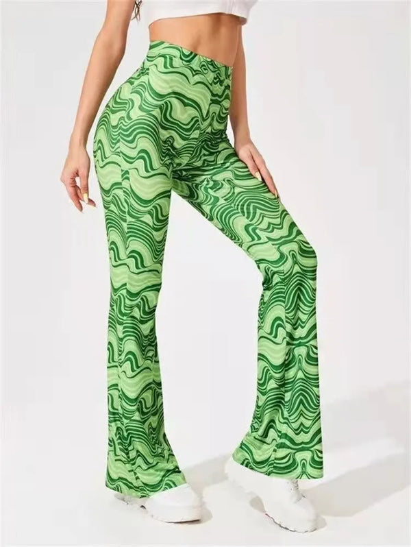 Women's Retro Wave Print Flared Pants