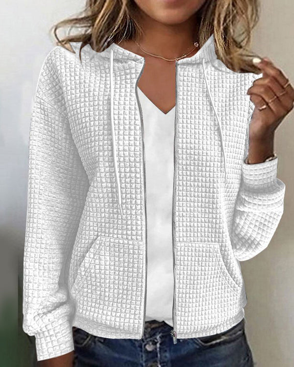 Comfortable Hooded Jacket Zip-Front