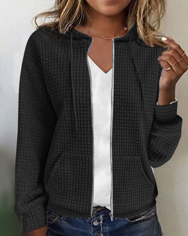 Comfortable Hooded Jacket Zip-Front