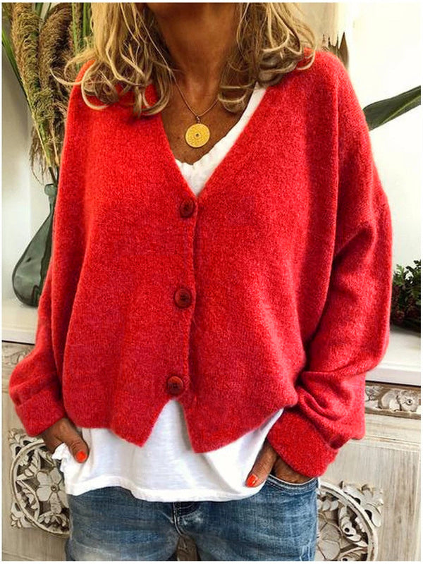 Women's Relaxed Button-Up V-Neck Cardigan