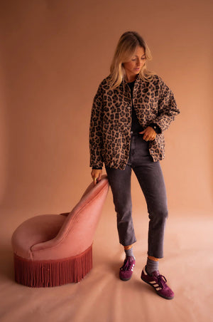 Women’s Leopard Print Winter Jacket Oversized Cozy Button-Up Coat
